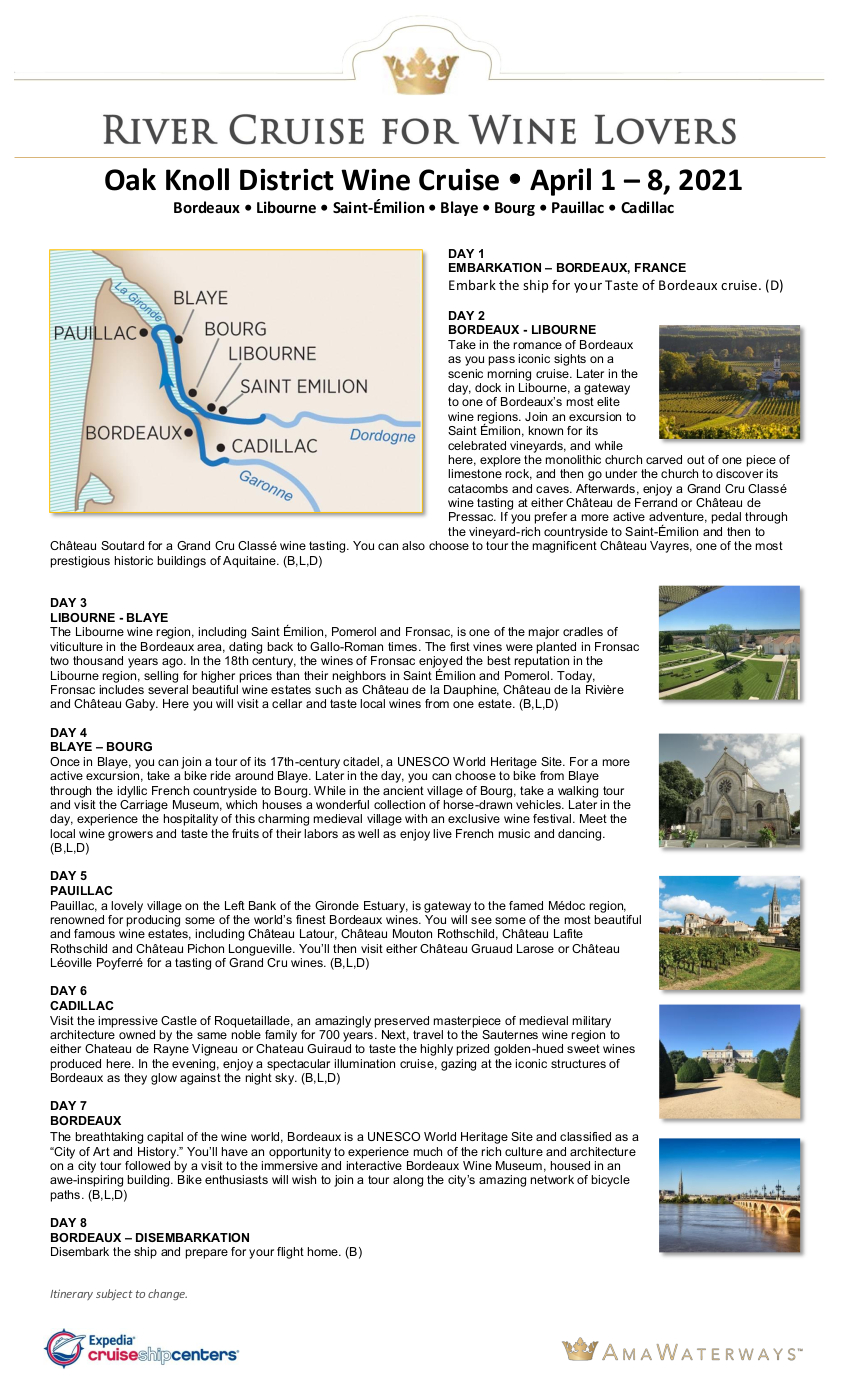Itinerary - OKD April 2021 Bordeaux
