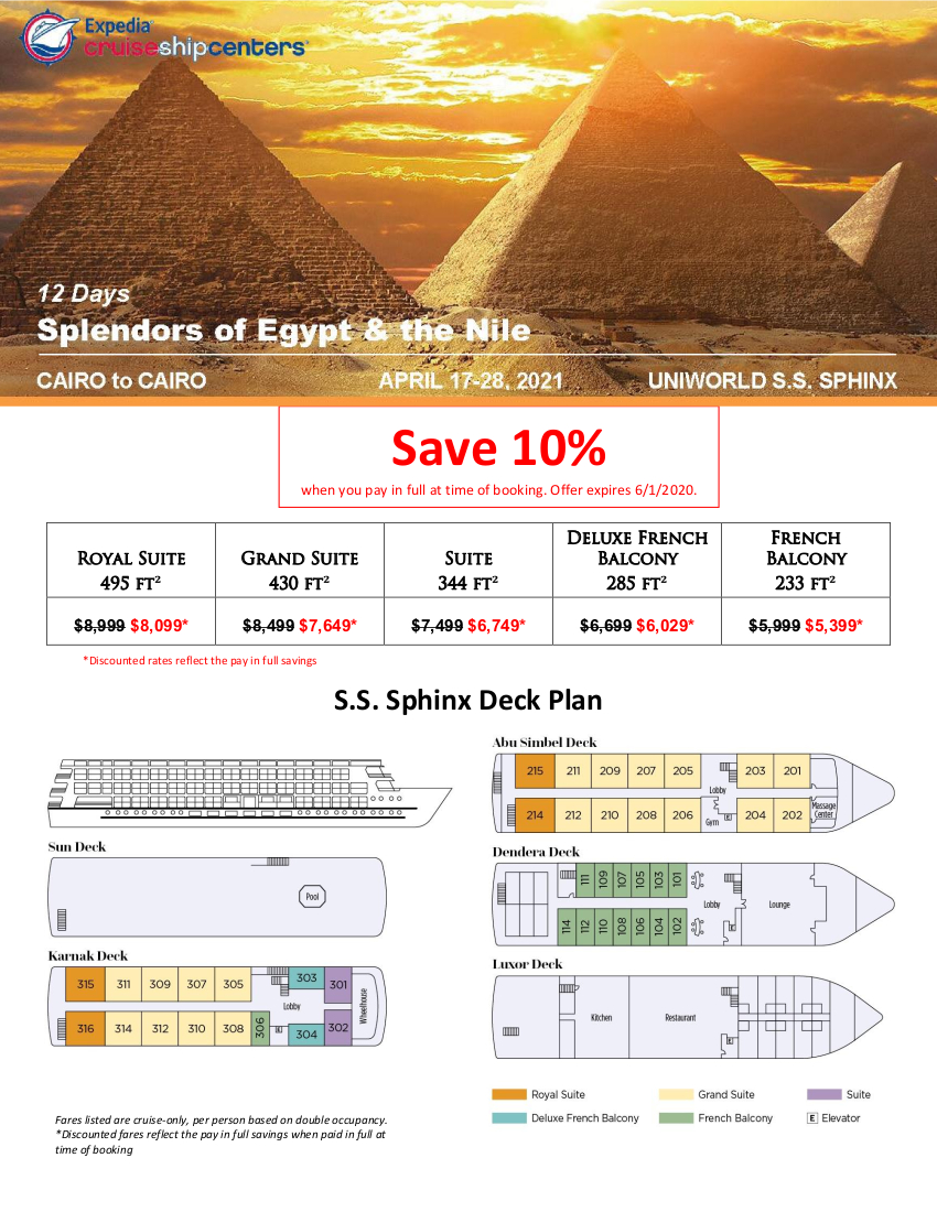 Stateroom Guide - Egypt-Uniworld 2021 Cruise vkk