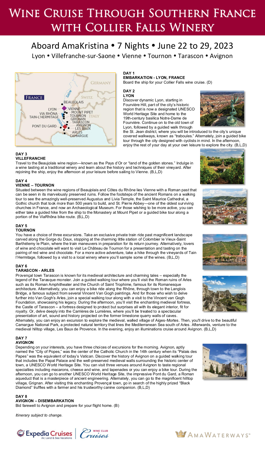 Itinerary - Collier Falls 2023 Rhone